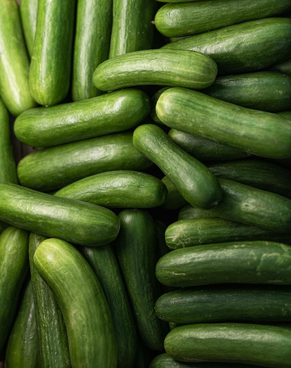 a pile of cucumbers sitting next to each other